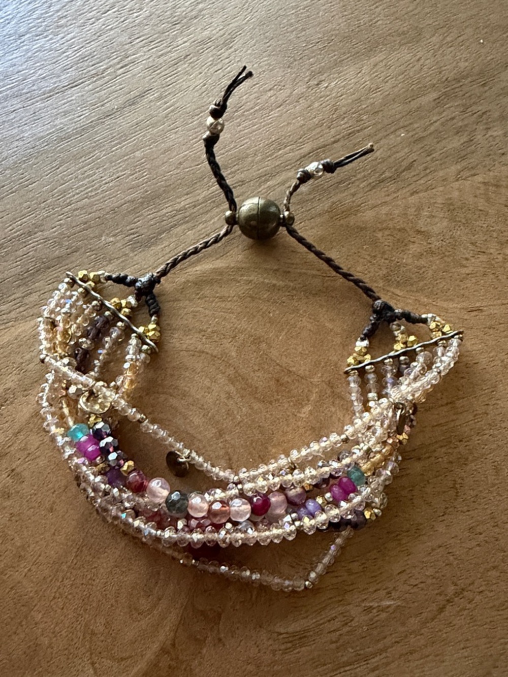 Multi-Strand Beaded Women's Bracelet in Pink and Gold